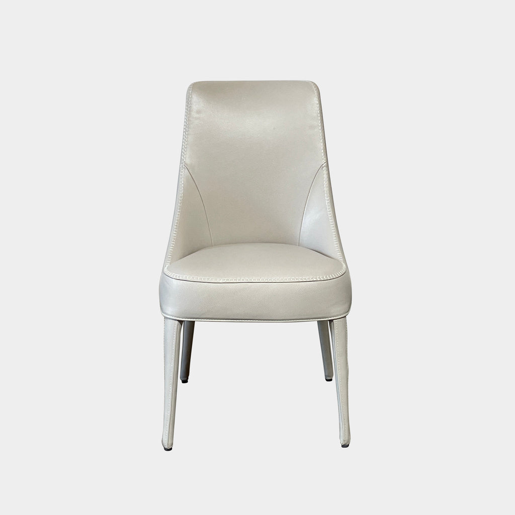 Two modern light gray Maxalto Febo high back dining chairs, embodying Italian design, against a white background.