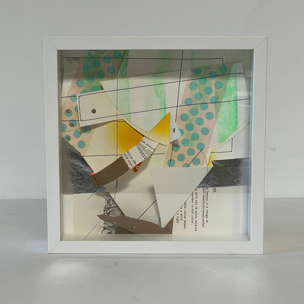 A white frame with a piece of paper in it: "Collage: Untitled 3" by Allison Caesar.