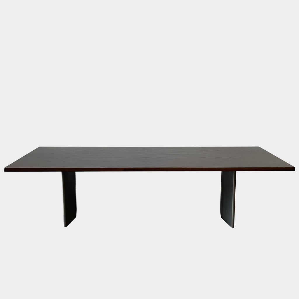 A rectangular dark wooden Minotti Morgan Dining Table with a flat top and angled legs, isolated on a white background.