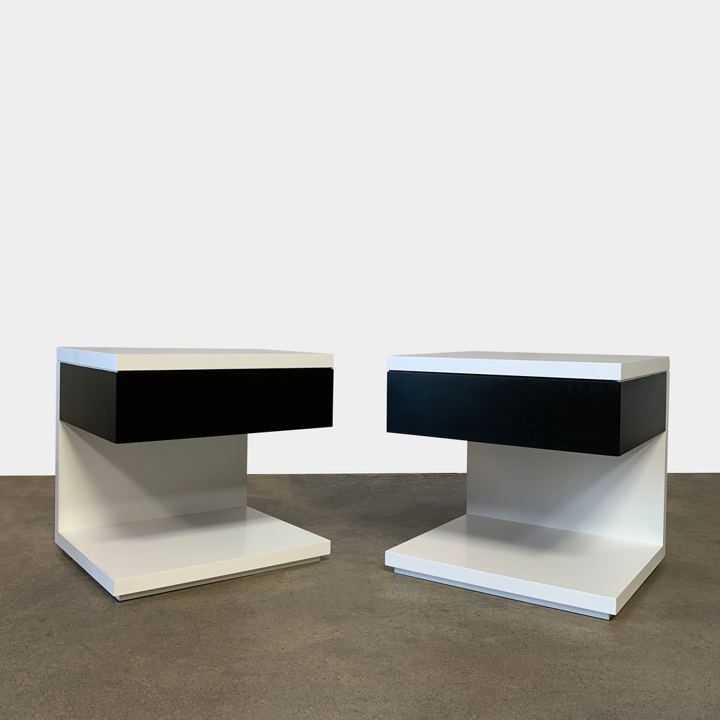 Contemporary C-Shaped lacquer color block nightstands, Bedside Tables - Modern Resale