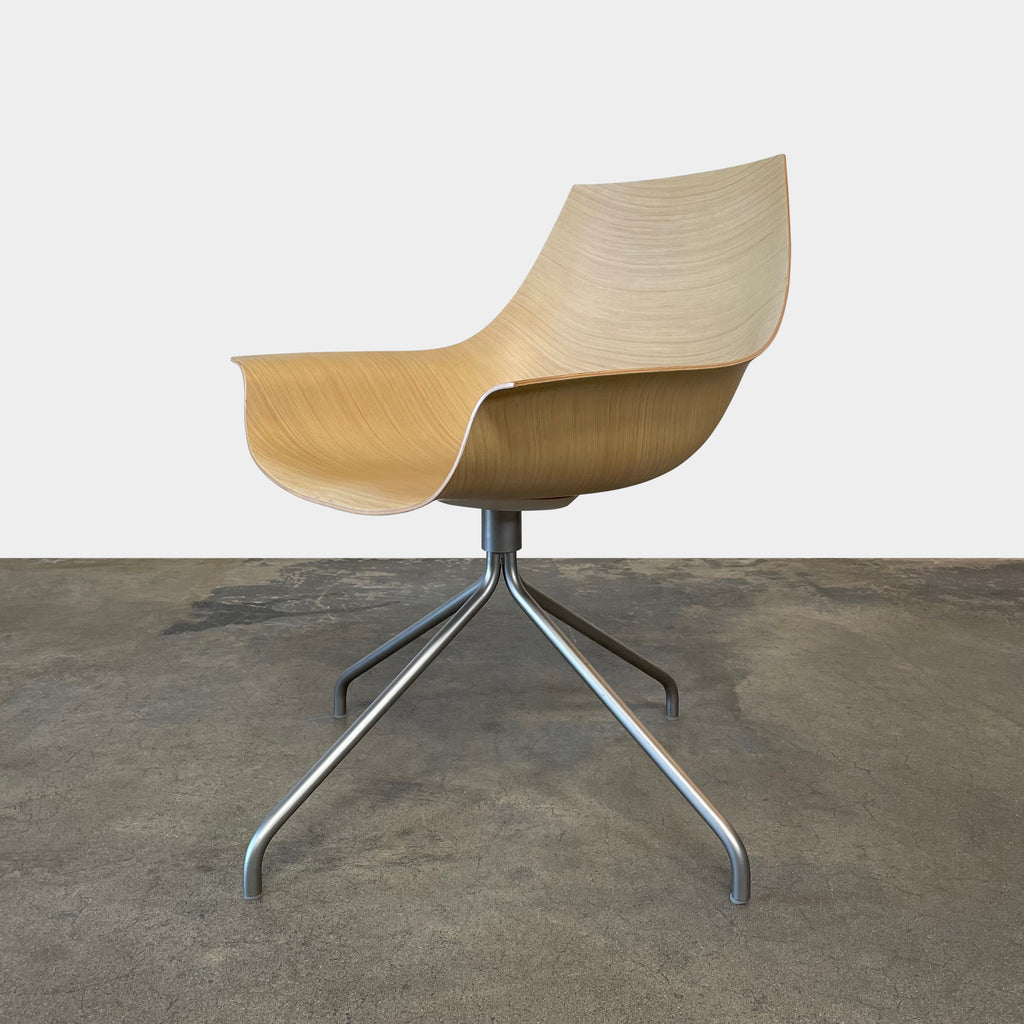 A modern Lapalma Cox Chair with a curved 3D wood veneer seat and metal legs against a white background.
