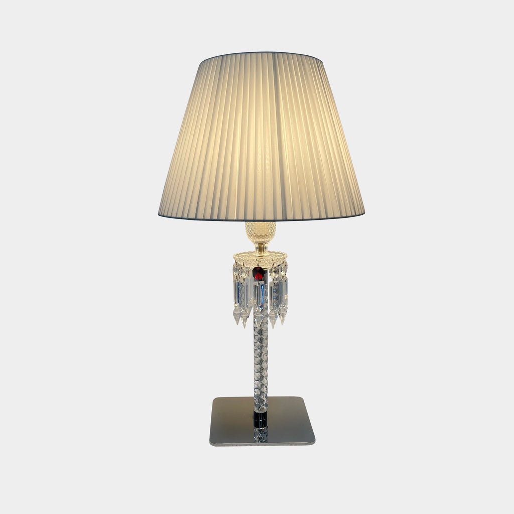 A Baccarat Torch Table Lamp with a crystal base and a white shade.