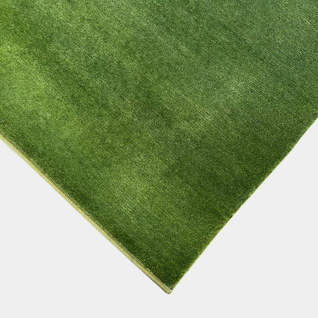 A Delinear Green Ombre Apple Fade Rug #1 made from Himalayan wool on a white background.