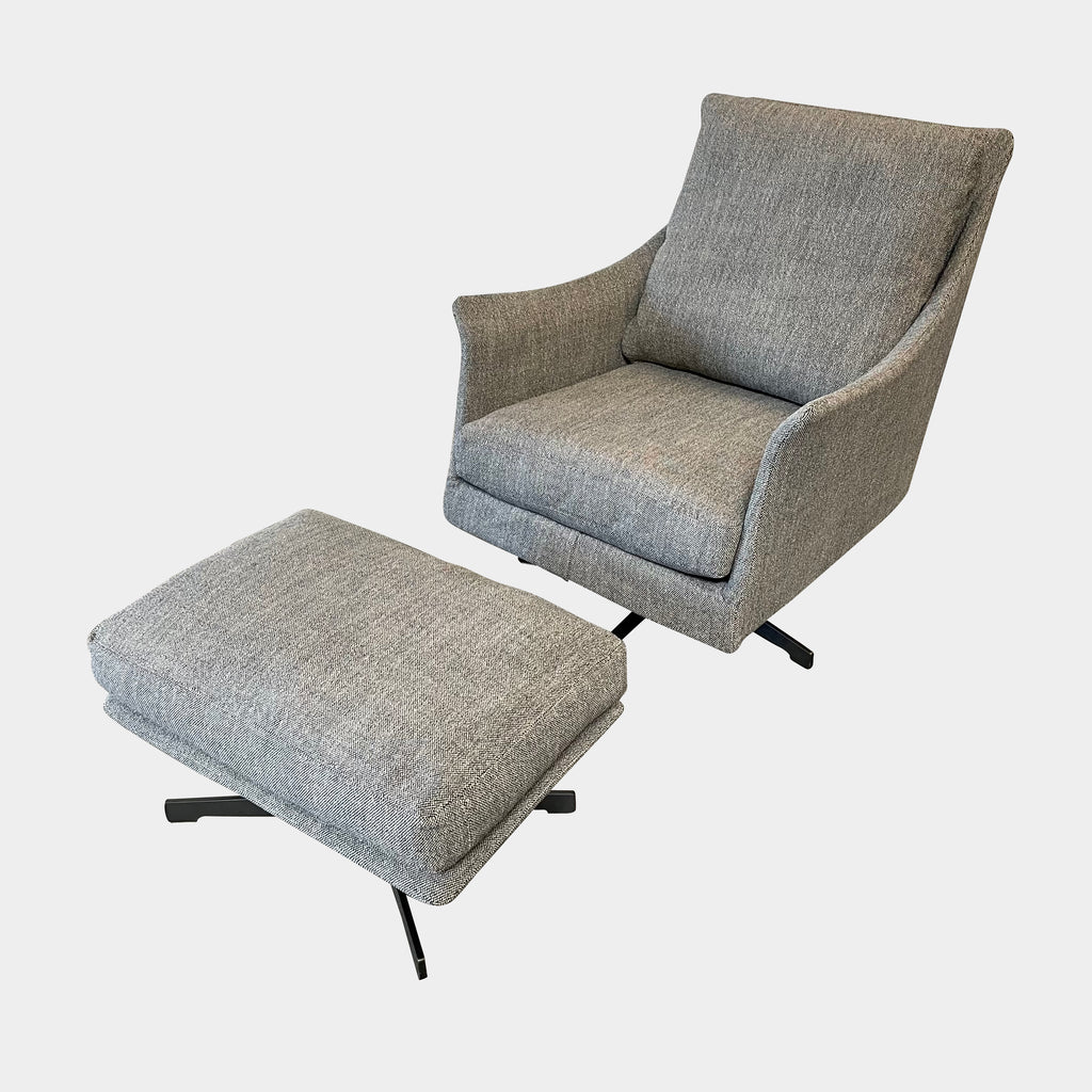 Flexform Boss armchair and ottoman set, upholstered in gray fabric, against a white background.