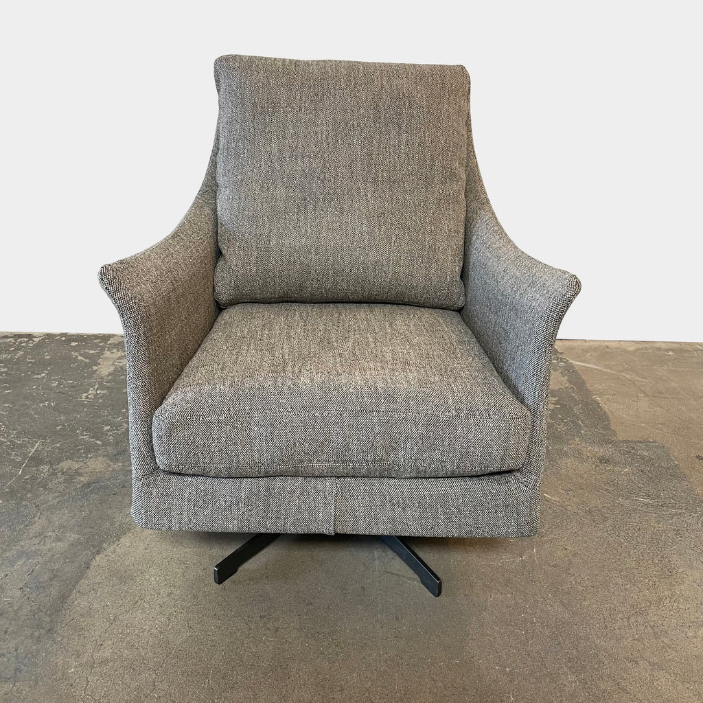 Flexform Boss armchair and ottoman set, upholstered in gray fabric, against a white background.