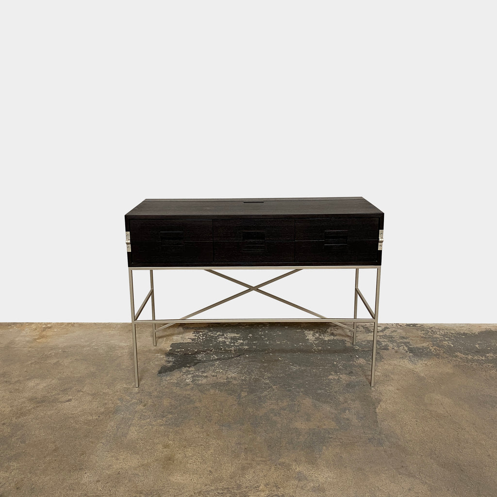 A Maxalto Elios Writing Desk with three drawers and a metal frame.
