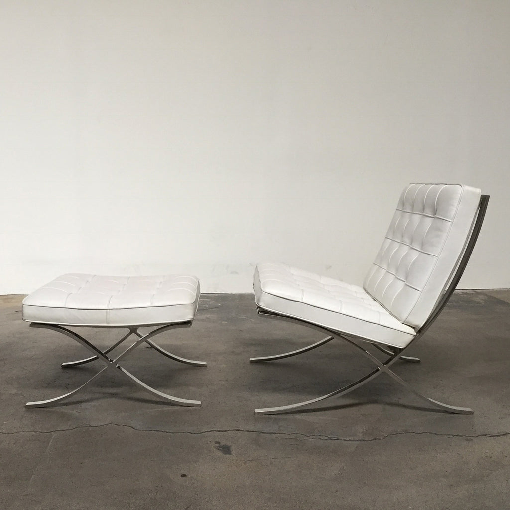 White Barcelona Chair & Ottoman, Chair & Ottoman - Modern Resale