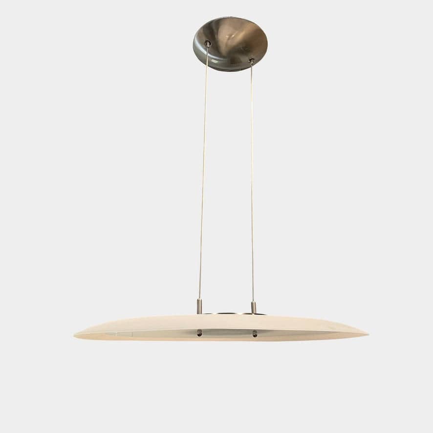 Modern pendant light with a minimalist design, suspended from a metallic base by two cables, the Studio Design Italia Rondo SO Ceiling Light.