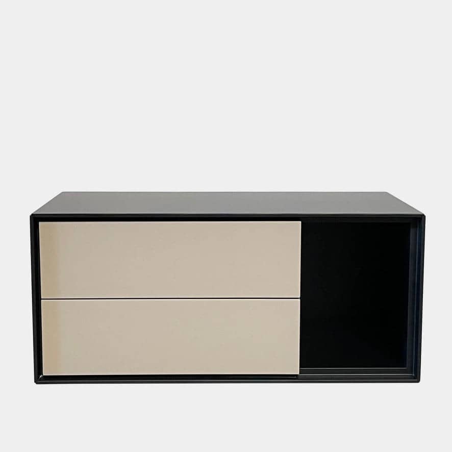 A set of 2 B&B Italia Dado Nightstands in a sleek black and beige design, showcased against a clean white background.