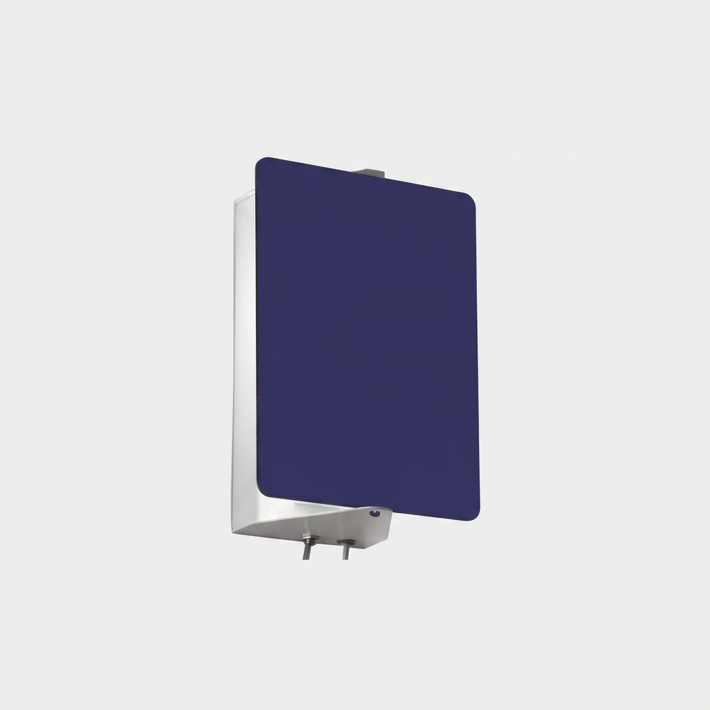 A Nemo Applique À Volet Pivotant Wall Sconce - Blue, featuring a rectangular, dark blue pivoting panel mounted on a white base.