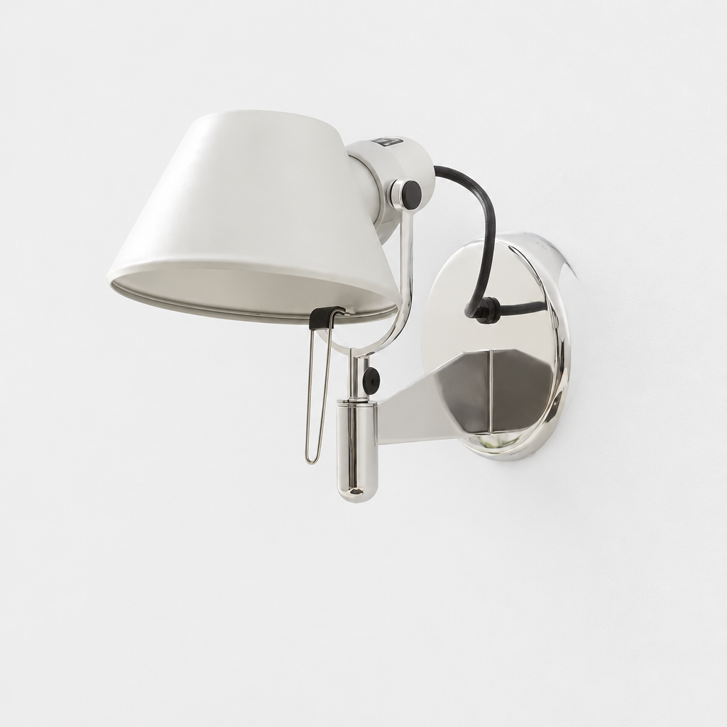 Artemide Tolomeo Classic Spot wall-mounted task light featuring a conical shade and a small adjustment handle.