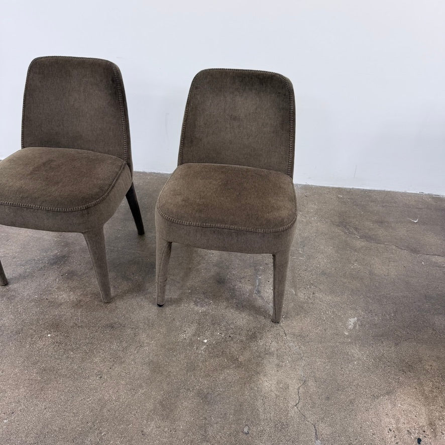 Two dark gray Maxalto Febo dining chairs with backrests, leather upholstery, and four tapered legs.