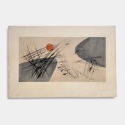 The "Prelude" Archival Print by Ferdinand Springer, available under the brand Ferdinand Springer, features intersecting black lines, a red-orange circle, and gray curved shapes on a light background, reminiscent of an original aquatint etching.