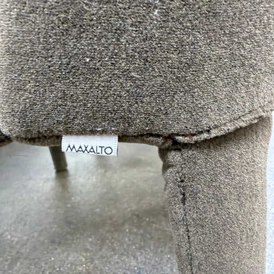 Small gray Maxalto Febo Small Sofa with a curved back, three back cushions, and visible stitched seams.