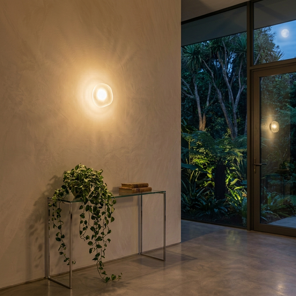 A Bocci 73sp Clear Glass Surface Light with an organic, irregularly shaped form and a textured mesh interior that creates a handcrafted surface light effect.