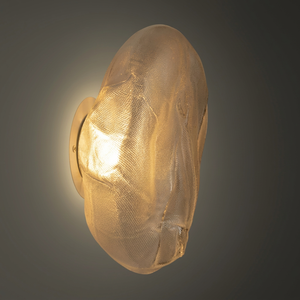 Bocci 73sp Clear Glass Surface Light with an irregularly shaped, translucent, and textured organic surface.