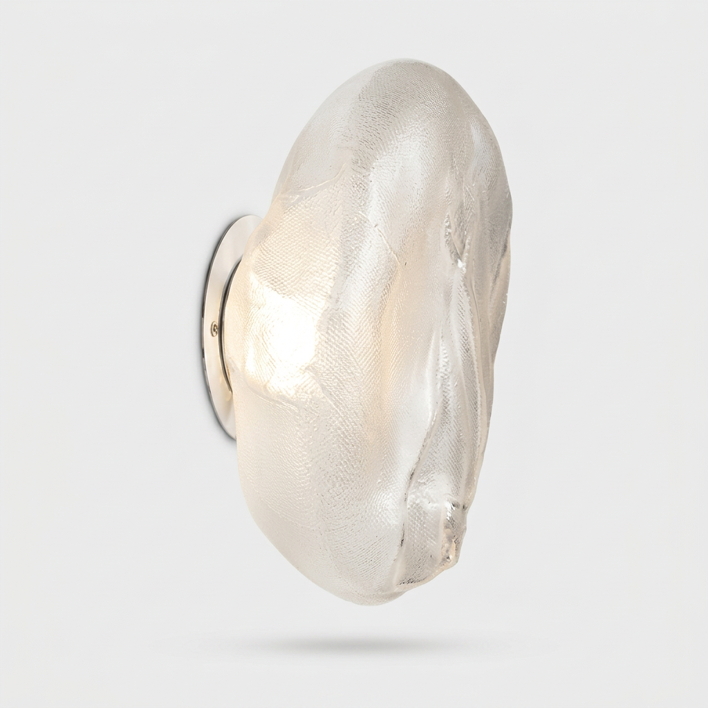 Bocci 73sp Clear Glass Surface Light with an irregularly shaped, translucent, and textured organic surface.