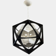 The Louis Poulsen OE Quasi Pendant is a sculptural geometric light fixture featuring a black outer frame and layered white panels, elegantly suspended by a cord—a modern design by Louis Poulsen.