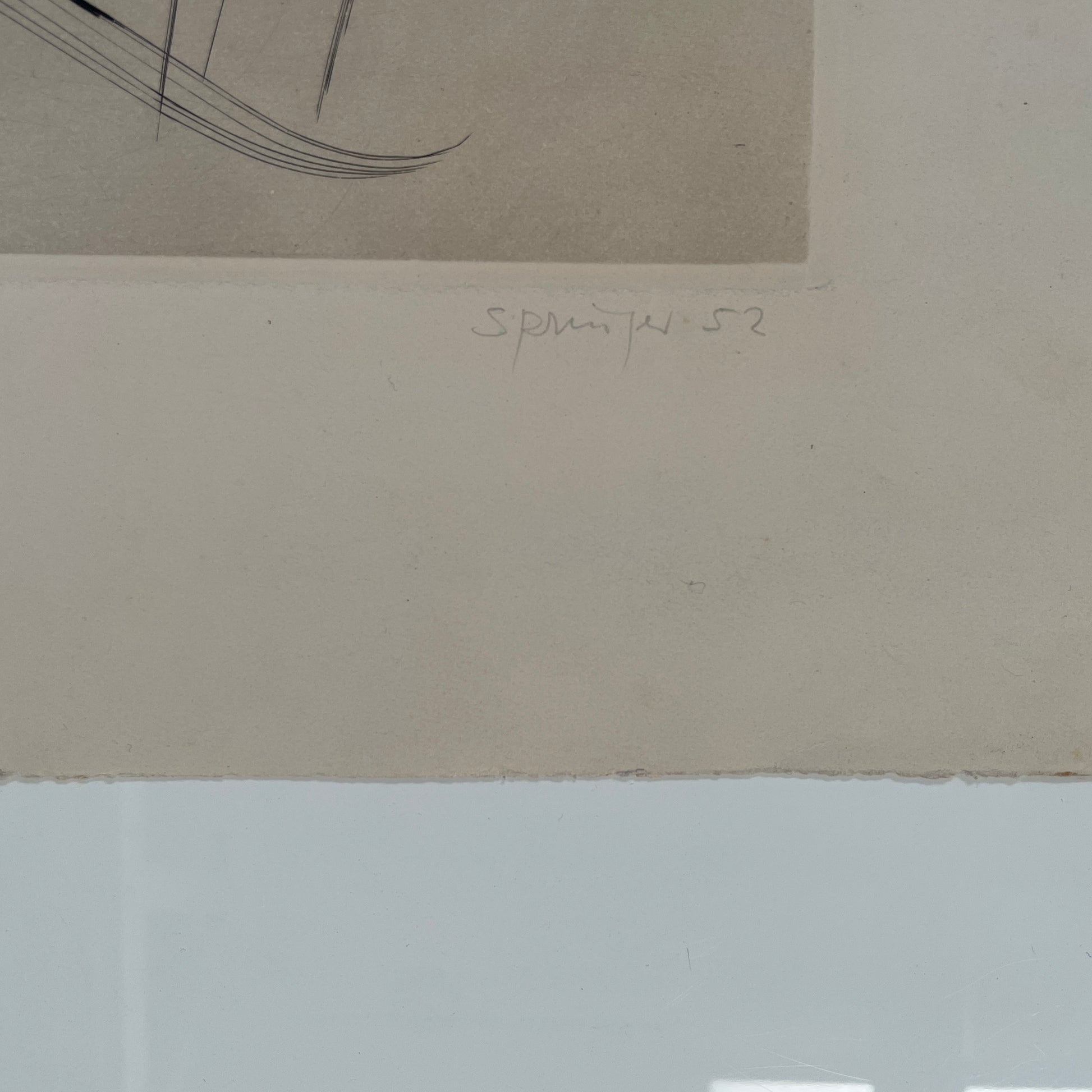 The "Prelude" Archival Print by Ferdinand Springer, available under the brand Ferdinand Springer, features intersecting black lines, a red-orange circle, and gray curved shapes on a light background, reminiscent of an original aquatint etching.