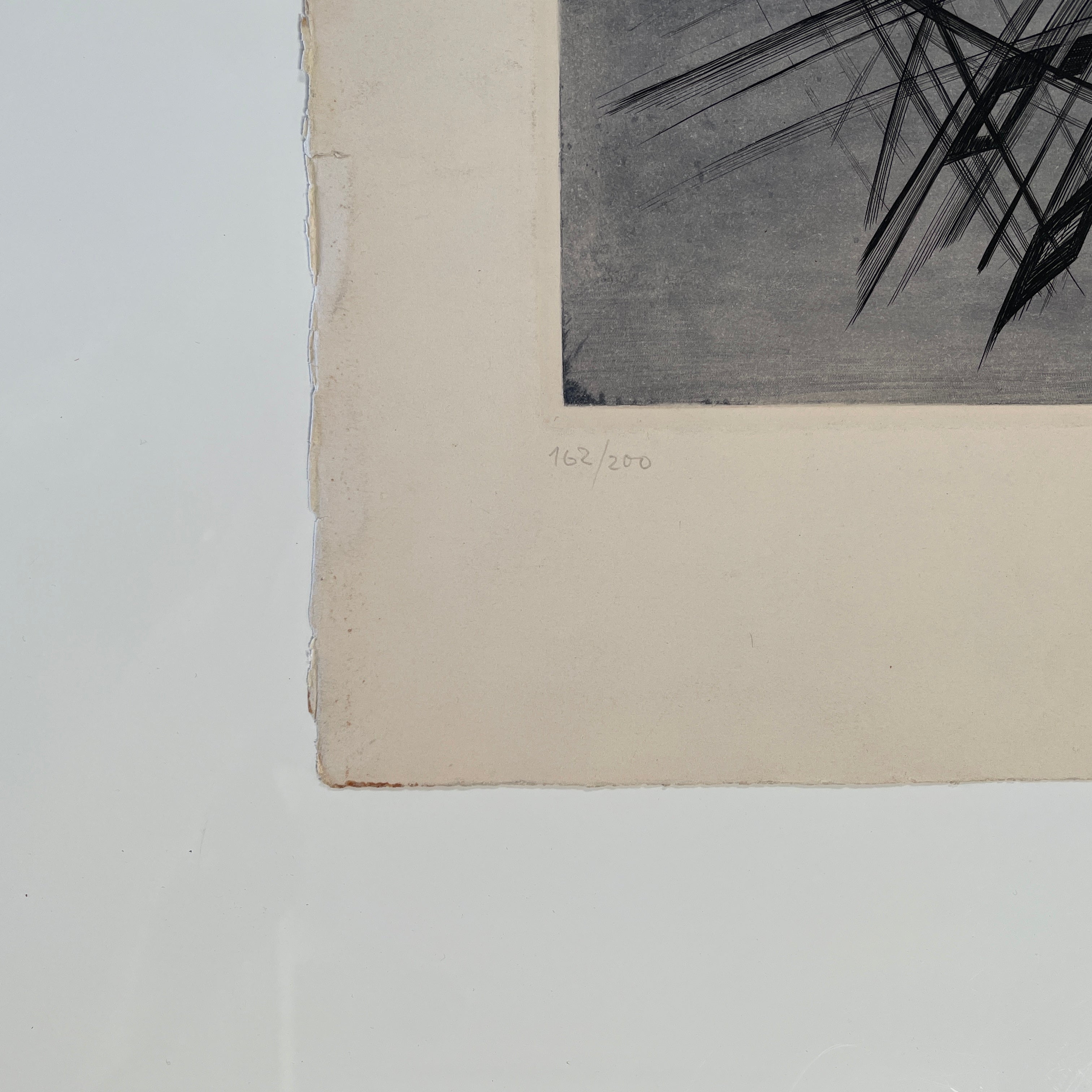 The "Prelude" Archival Print by Ferdinand Springer, available under the brand Ferdinand Springer, features intersecting black lines, a red-orange circle, and gray curved shapes on a light background, reminiscent of an original aquatint etching.