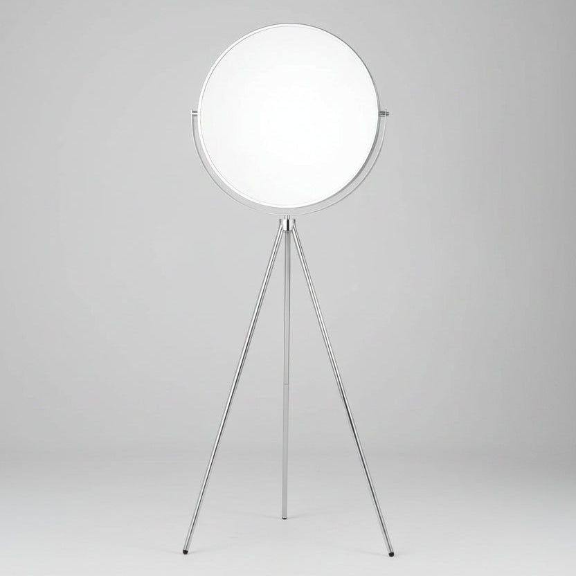 The Flos Superloon Floor Lamp by Flos features a round light on a three-legged chrome stand with a modern tripod design, set against a plain light background.