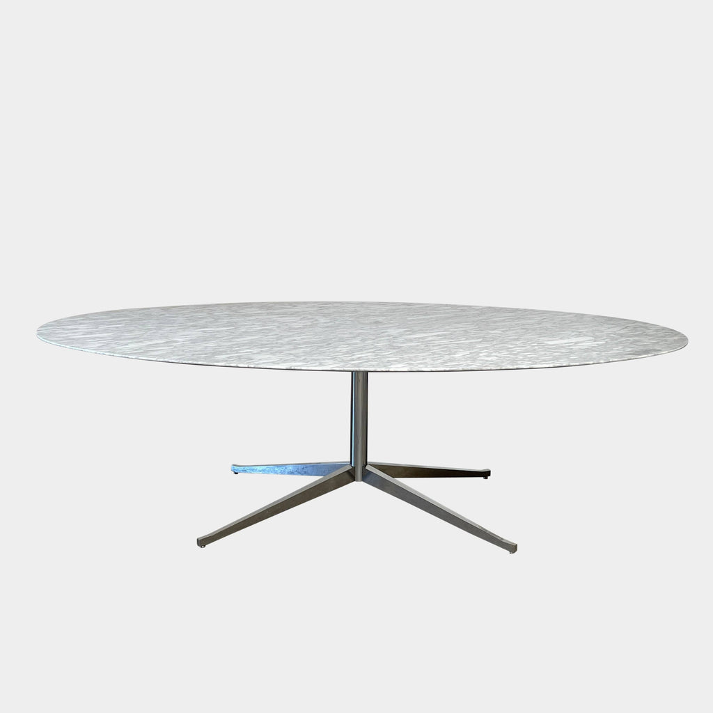 A Florence Knoll Oval Marble Table Desk on a Metal Base.