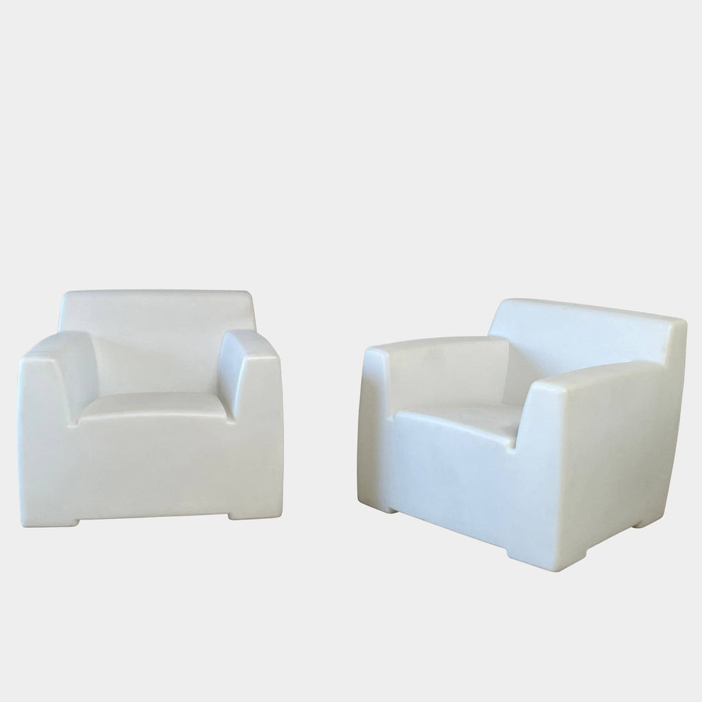 Gervasoni InOut Outdoor Lounge Chairs, a pair of white Gervasoni outdoor lounge chairs on a white background.