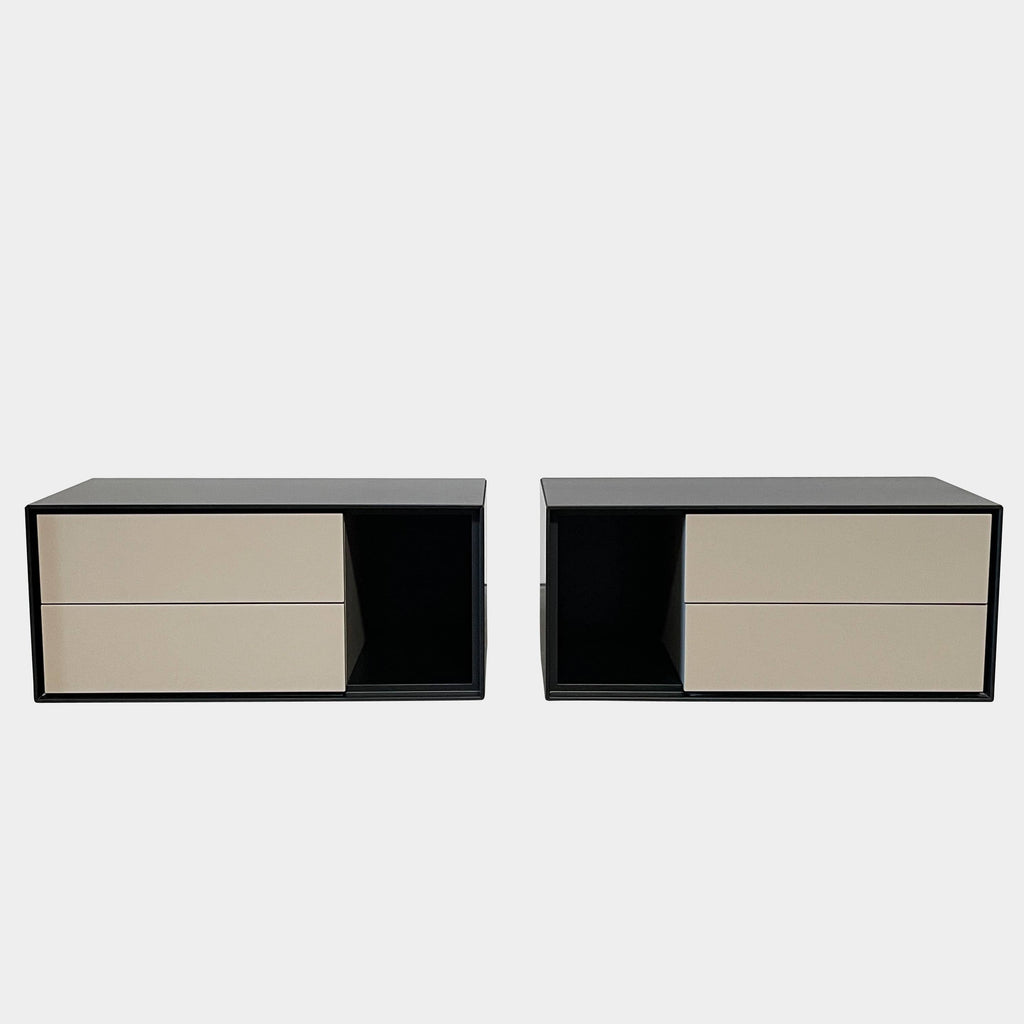 A set of 2 B&B Italia Dado Nightstands in a sleek black and beige design, showcased against a clean white background.