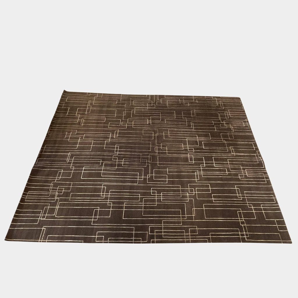 A brown and white geometric Delinear Presence wool rug featuring pure Himalayan wool fibers that retain natural lanolin.