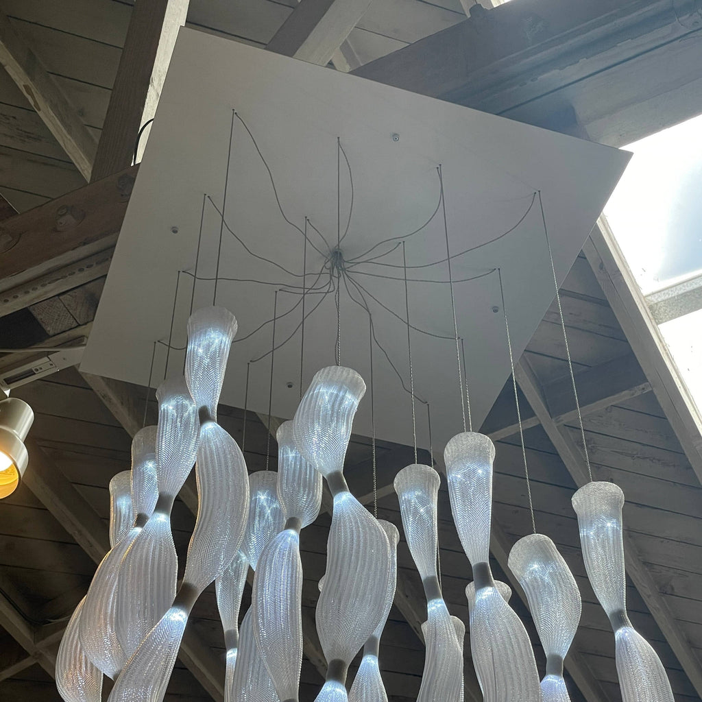 A modern Ligne Roset Jellyfish Ceiling Light in the shape of a chandelier.