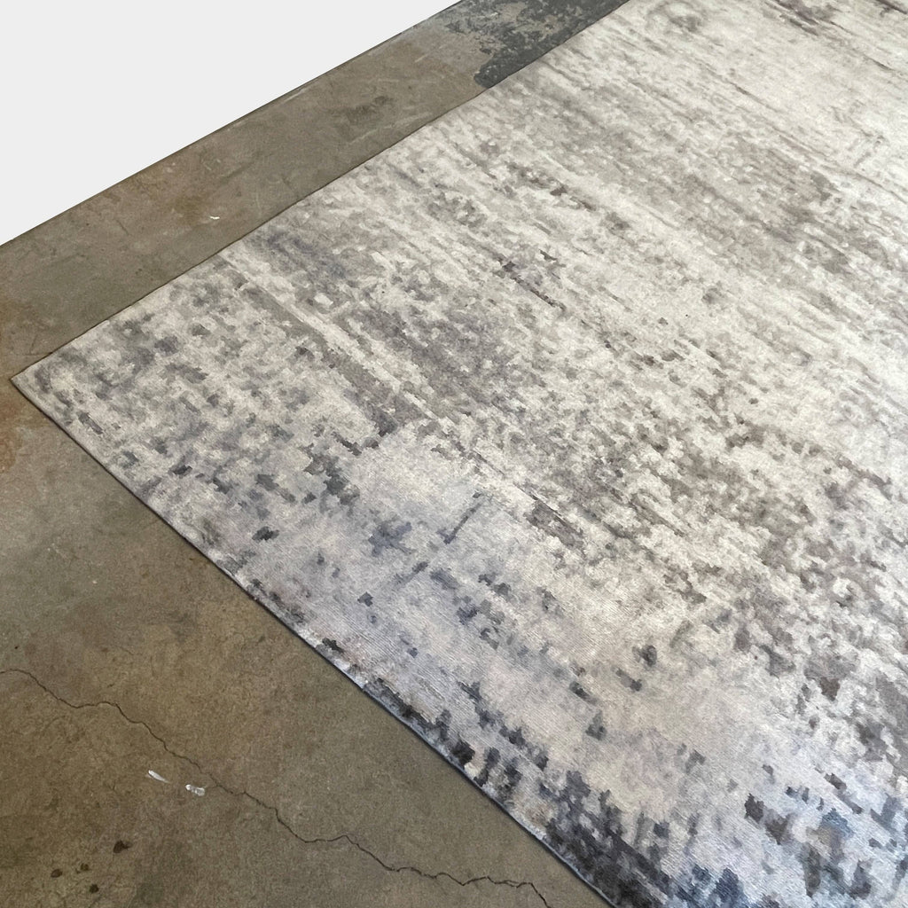 A grey and white rug with a Delinear Pixilated 8x10 Bamboo Silk Rug pattern.