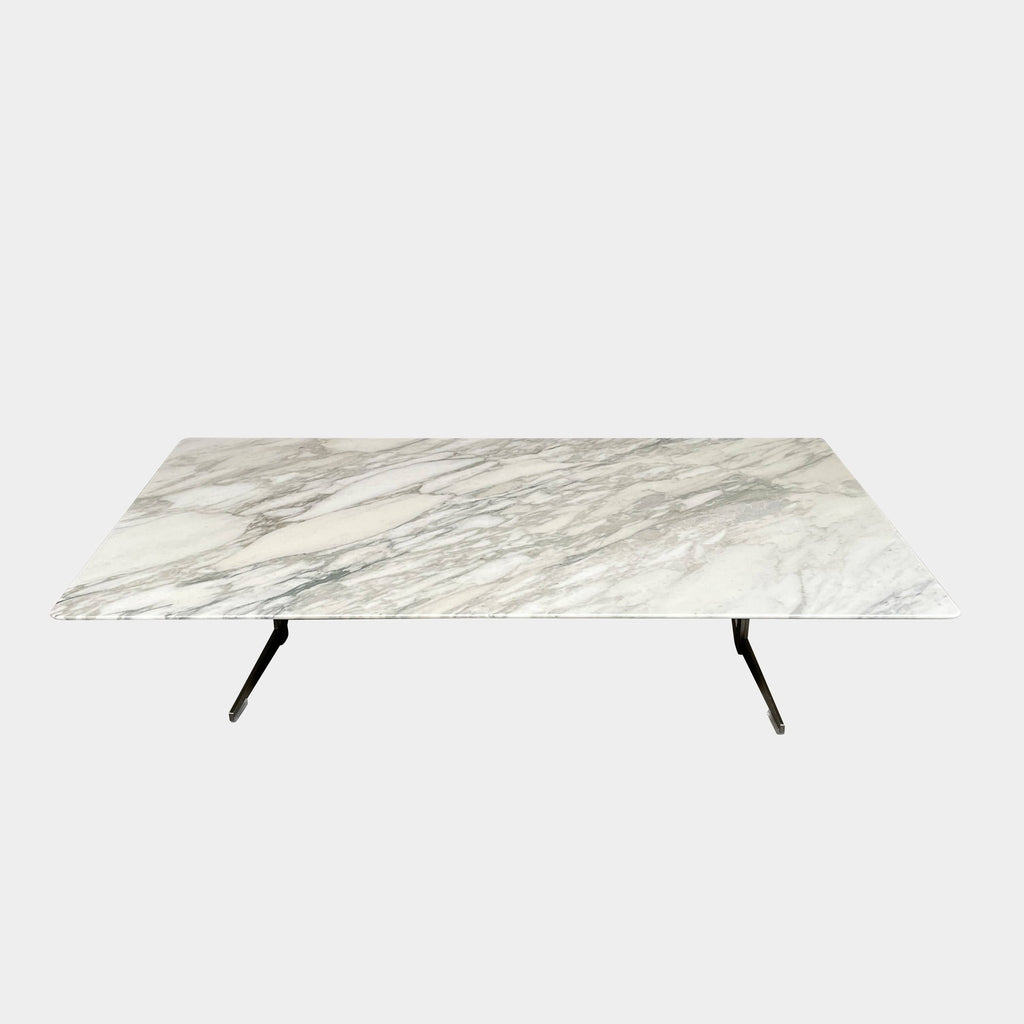 A Flexform Fly Marble Coffee Table with black legs on a white background.