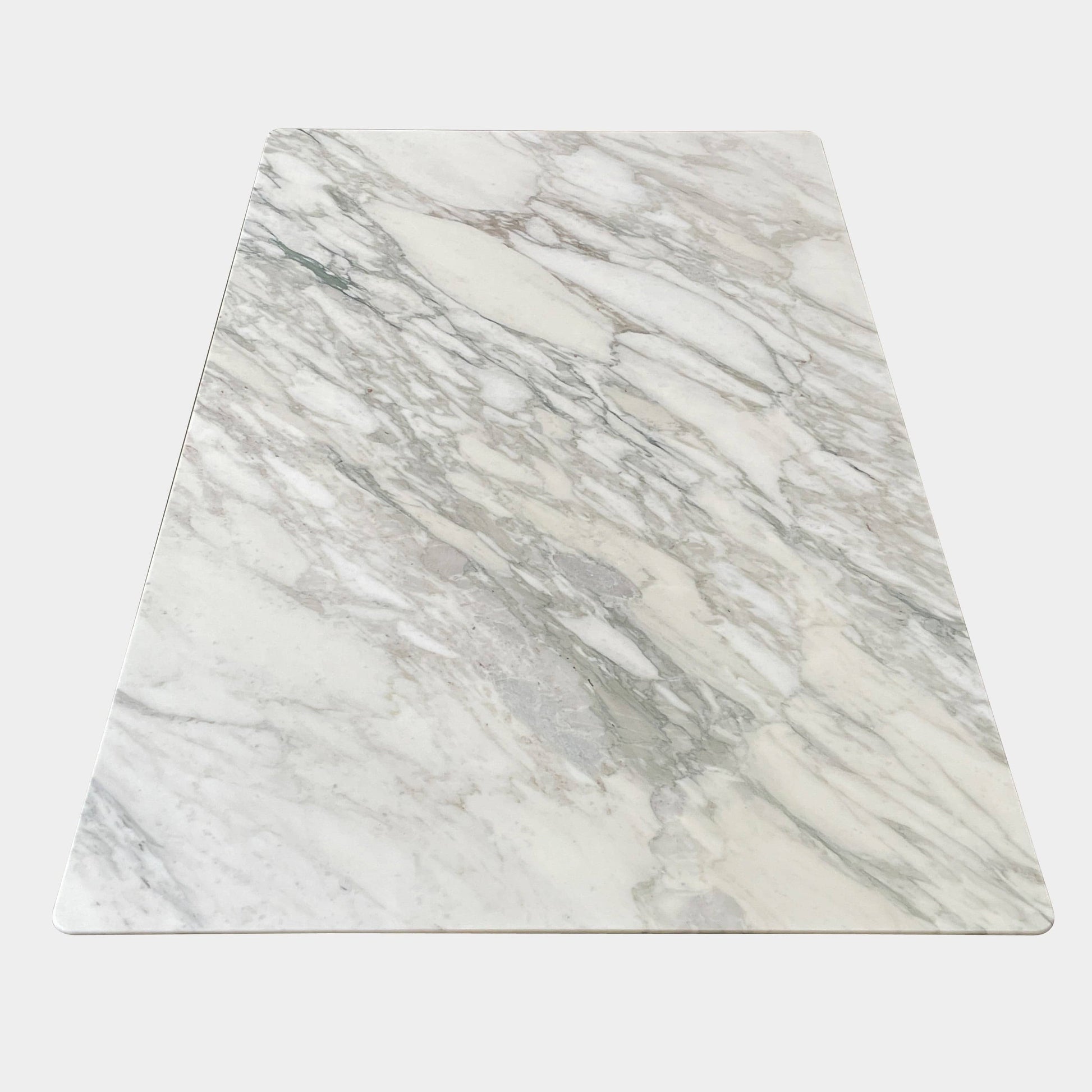 A Flexform Fly Marble Coffee Table with black legs on a white background.