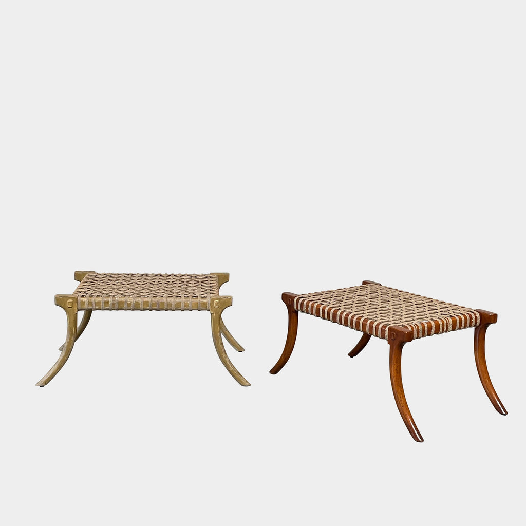 A pair of Formations Saber Leg Ottomans with seagrass seat formations on a white background.
