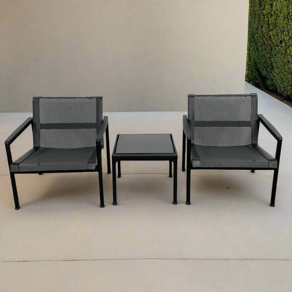 The Knoll 1966 Outdoor End Table in Onyx features four straight legs with rounded feet and a weather-resistant finish, making it ideal for outdoor living. Shown against a plain white background.