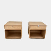 The Molteni & C Teorema Nightstands Set of 2 features modern walnut design with open shelves, a single upper drawer with a sleek metal handle—an elegant bedroom furniture choice from Molteni & C.