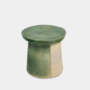 The Artist Allyn Davis Ceramic Side Table in Celadon features a textured cylindrical base and smooth round top, all on a plain white background.