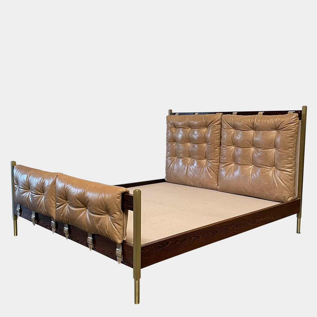 A mid-century modern De La Vega Campanha California King bed, complete with a luxurious brown leather headboard and footboard.