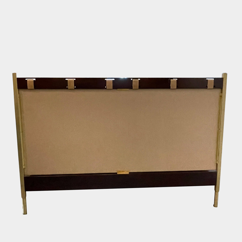 A mid-century modern De La Vega Campanha California King bed, complete with a luxurious brown leather headboard and footboard.