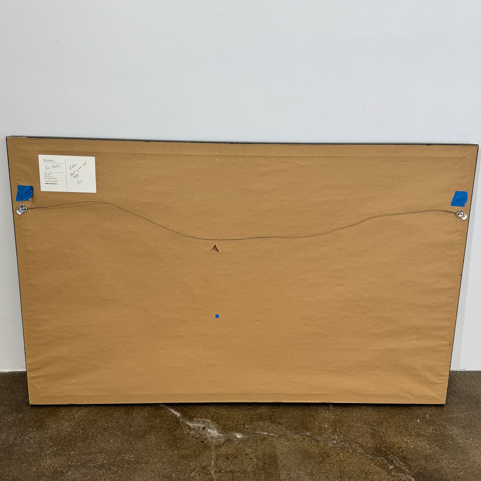 Inspired by "Painting: Western Arrival by Eric Nash" from Artist, this artwork shows a cityscape at dusk or dawn with a grid of lights and an orange glow on the horizon beneath a dark sky.