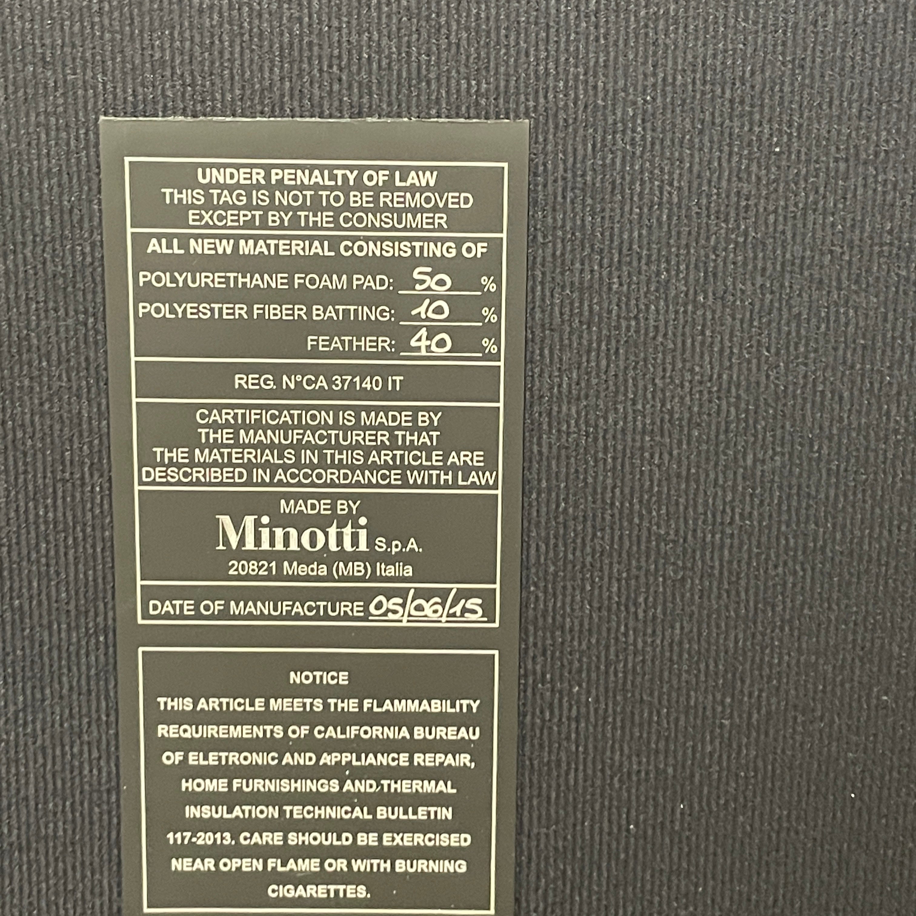 The Minotti Leonard 3 Piece Sectional by Minotti features an L-shaped beige design with three seat sections, multiple back and side cushions, and a right-side chaise lounge—ideal for an elegant living space—shown on a plain white background.