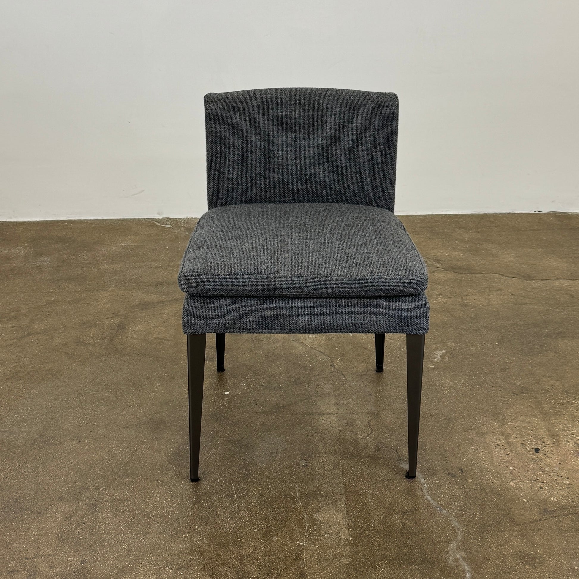 Set of 6 Maxalto Dining Eunice Chairs by Maxalto, featuring gray upholstery and sleek metal legs, arranged in two rows against a plain white background.