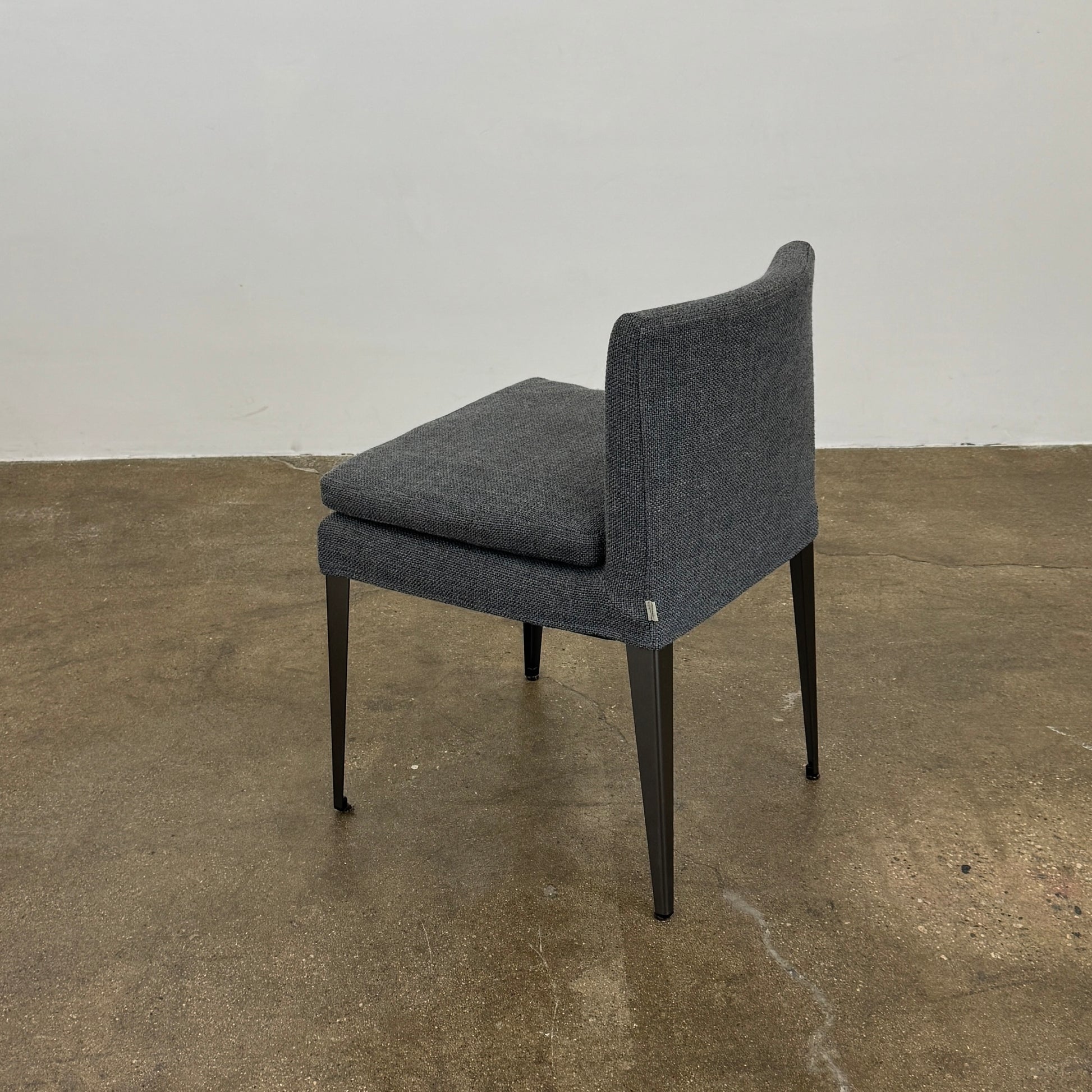 Set of 6 Maxalto Dining Eunice Chairs by Maxalto, featuring gray upholstery and sleek metal legs, arranged in two rows against a plain white background.