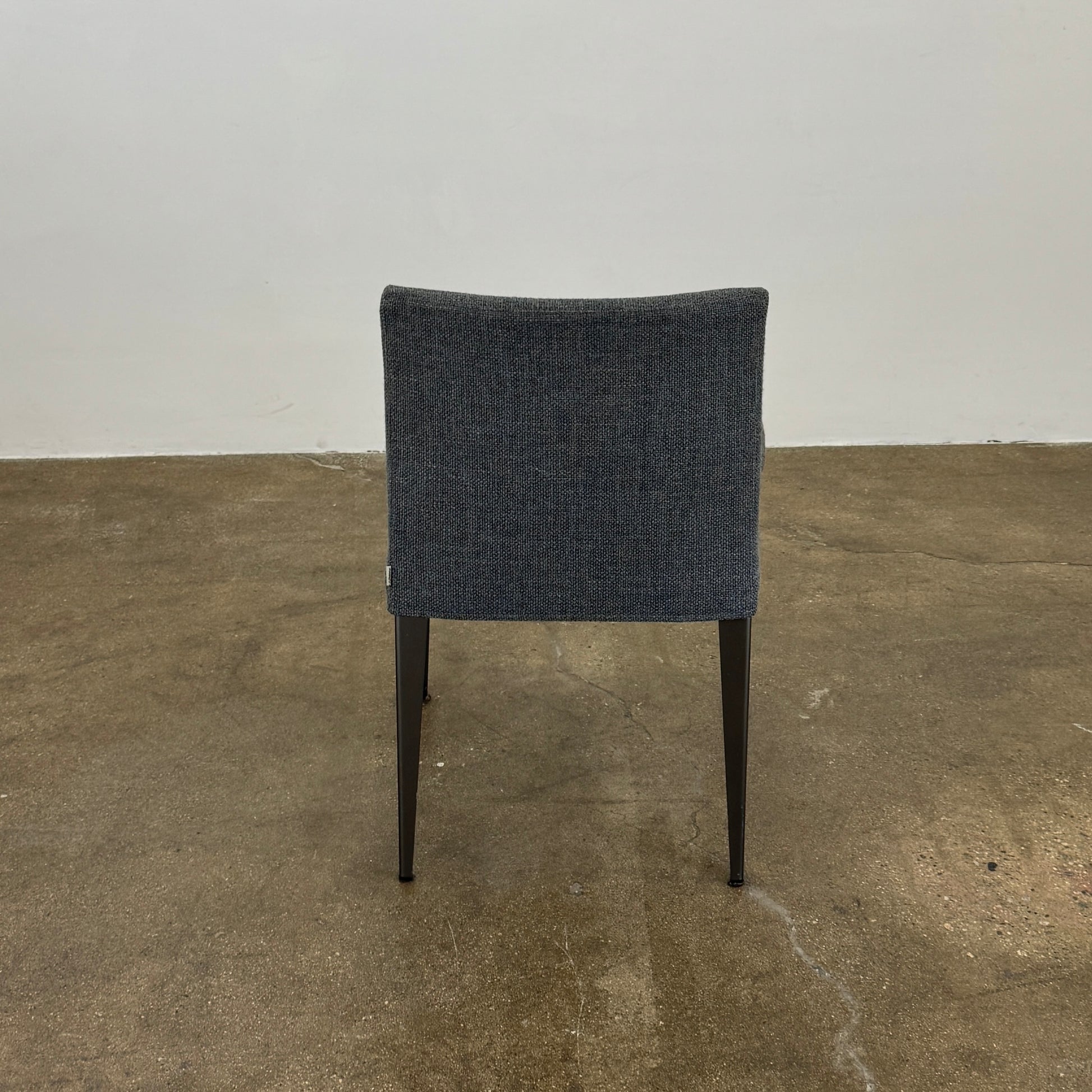 Set of 6 Maxalto Dining Eunice Chairs by Maxalto, featuring gray upholstery and sleek metal legs, arranged in two rows against a plain white background.