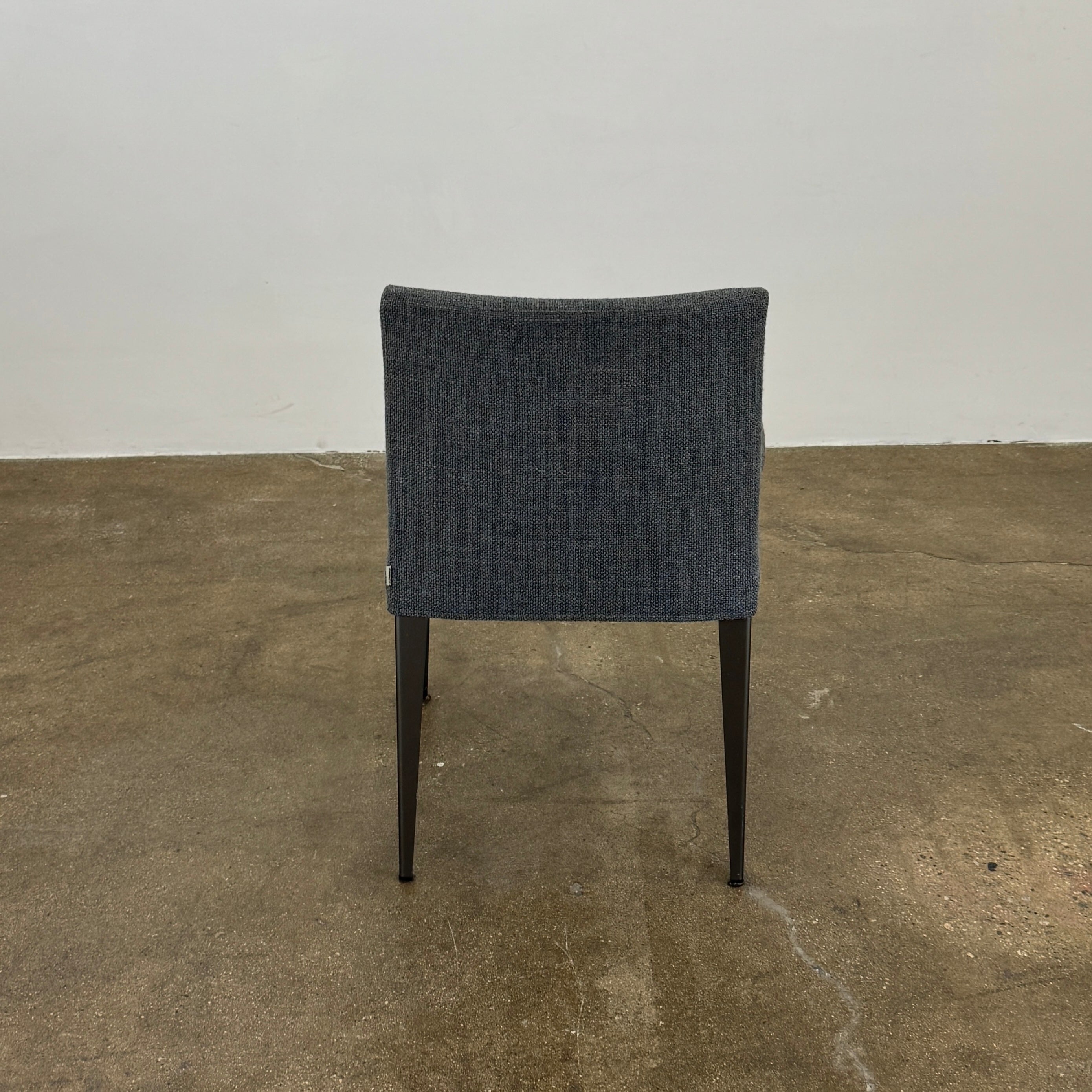 Set of 6 Maxalto Dining Eunice Chairs by Maxalto, featuring gray upholstery and sleek metal legs, arranged in two rows against a plain white background.