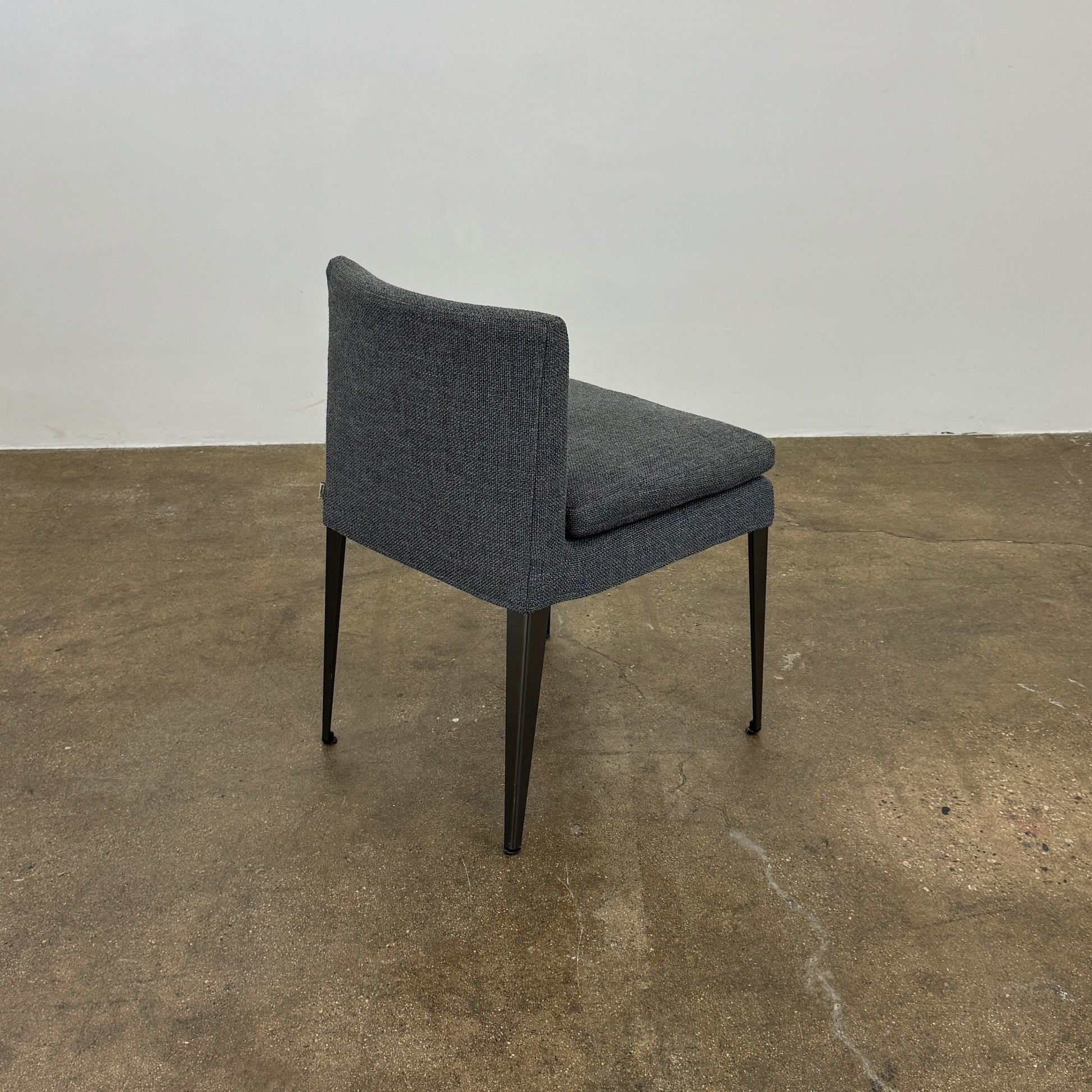 Set of 6 Maxalto Dining Eunice Chairs by Maxalto, featuring gray upholstery and sleek metal legs, arranged in two rows against a plain white background.