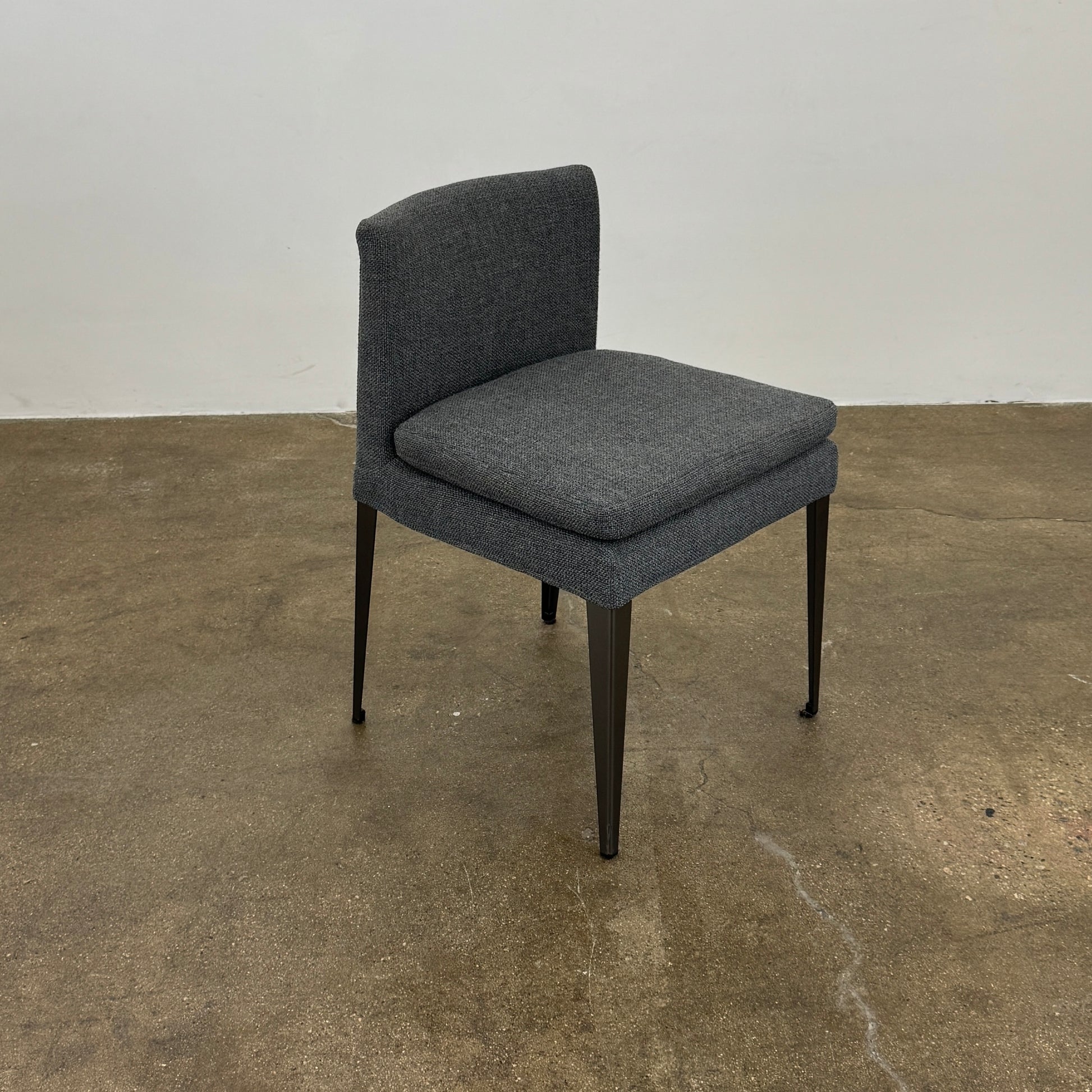 Set of 6 Maxalto Dining Eunice Chairs by Maxalto, featuring gray upholstery and sleek metal legs, arranged in two rows against a plain white background.