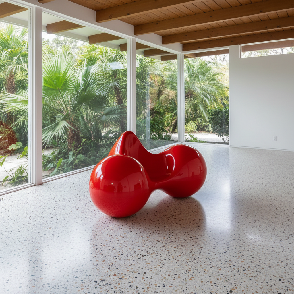 The Eero Aarnio Originals Tomato Chair by Eero Aarnio Originals is a glossy red modern plastic chair with three rounded, connected sections, inspired by the original design and shown against a plain white background.