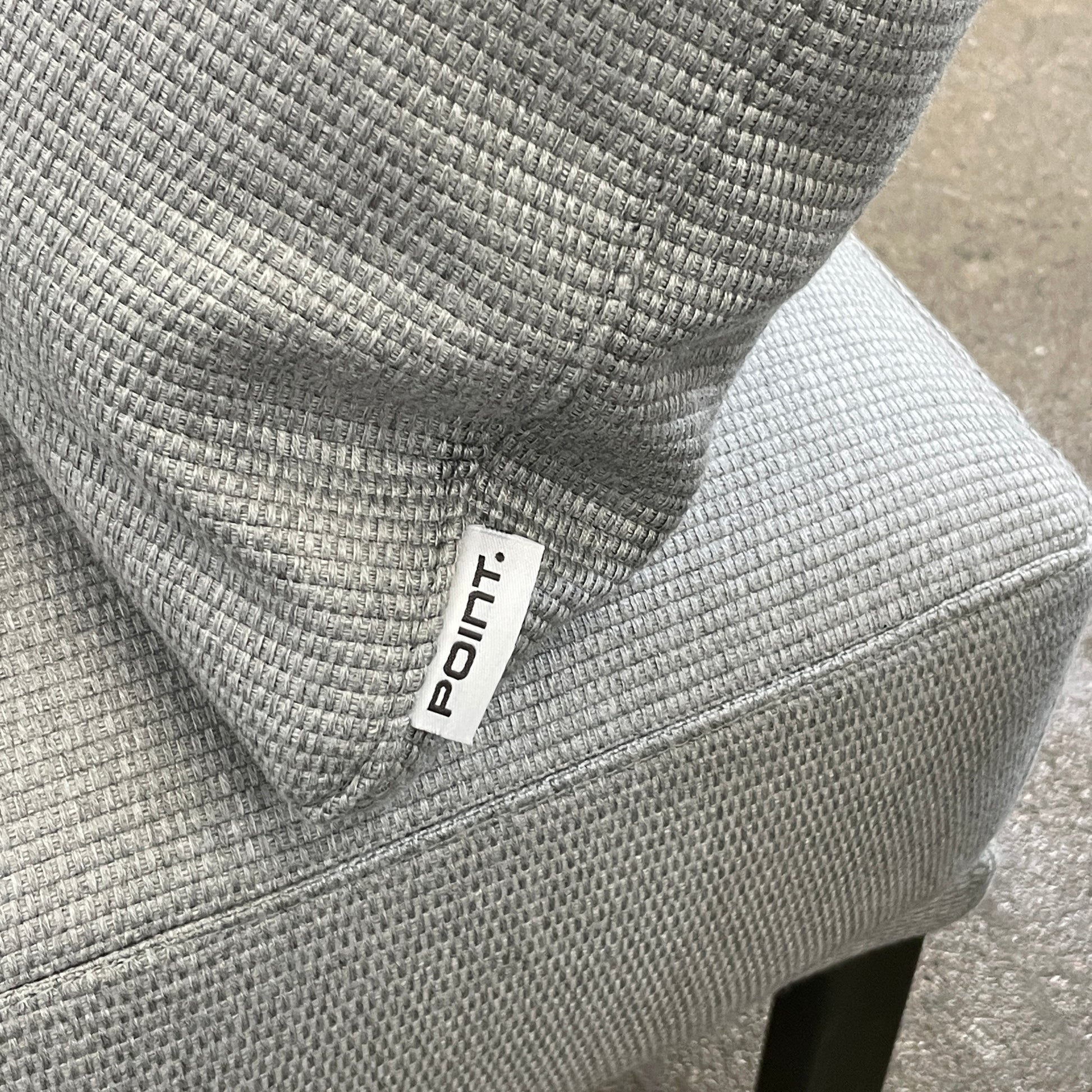 Two light gray sofas from the Point 1920 Long Island Outdoor Seating Set, featuring matching cushions and GOOD SIDE slat suspension, are arranged around a rectangular coffee table on a plain white background.