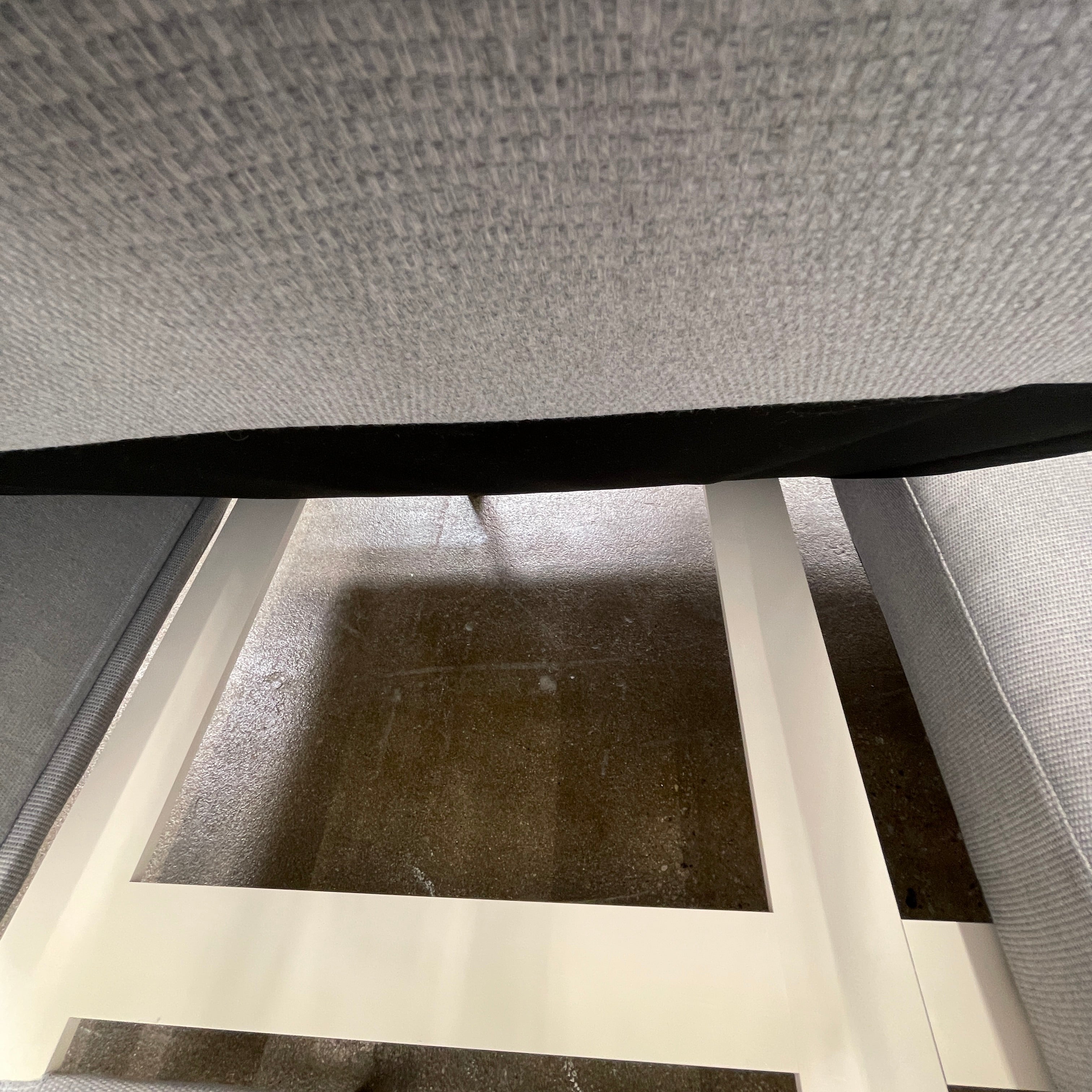 Two light gray sofas from the Point 1920 Long Island Outdoor Seating Set, featuring matching cushions and GOOD SIDE slat suspension, are arranged around a rectangular coffee table on a plain white background.